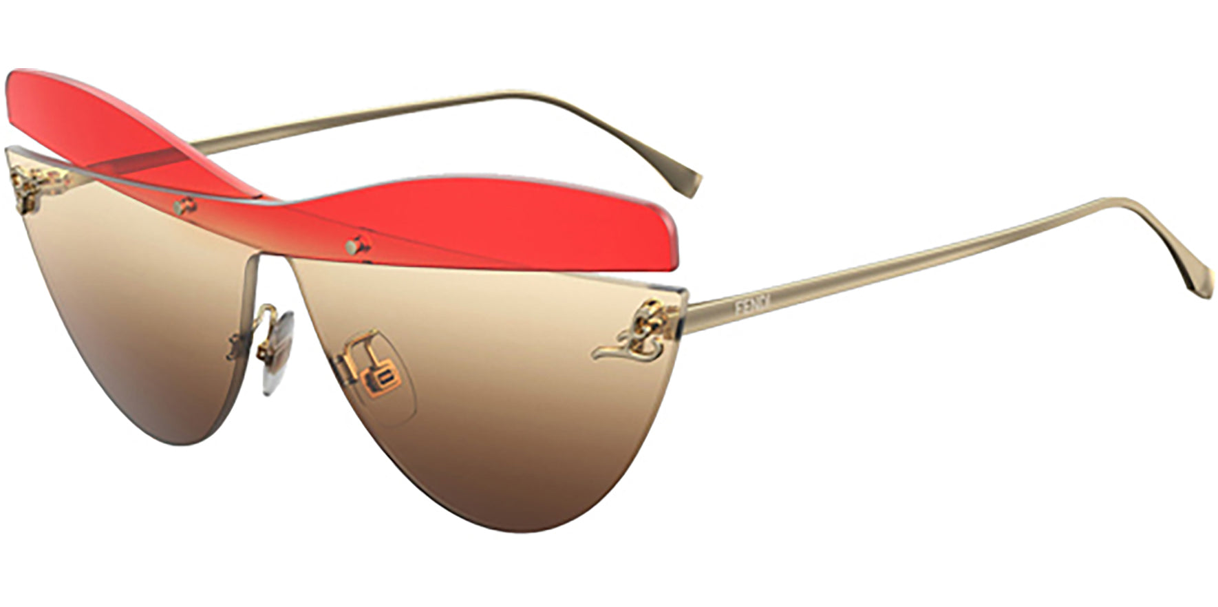 Fendi Red/Brown Rimless Cat Eye Shield - Eyedictive