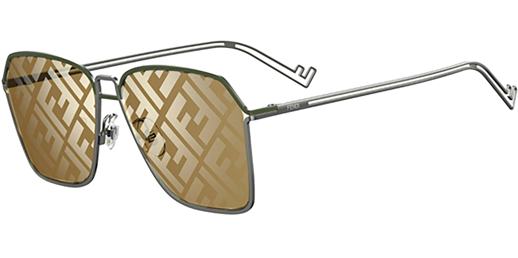 Fendi Ruthenium/Green Geometric Pilot w/ F Pattern Lens - Eyedictive