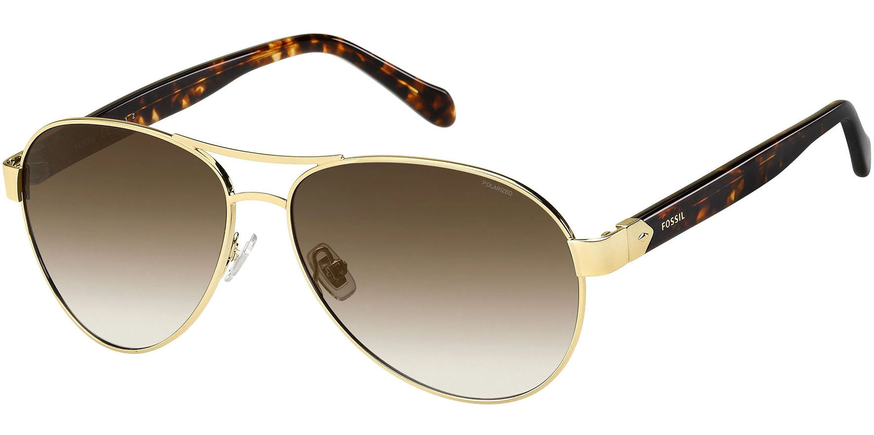 Fossil Polarized Gold-Tone Stainless Steel Aviator w/ Gradient Lens - Eyedictive