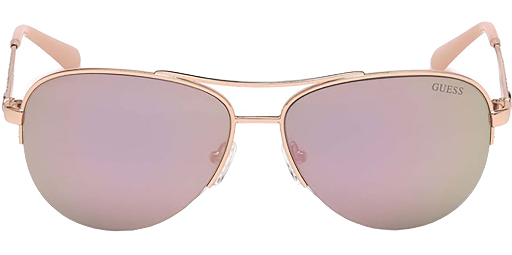 Guess Shiny Rose Gold-Tone Semi-Rimless Aviator - Eyedictive