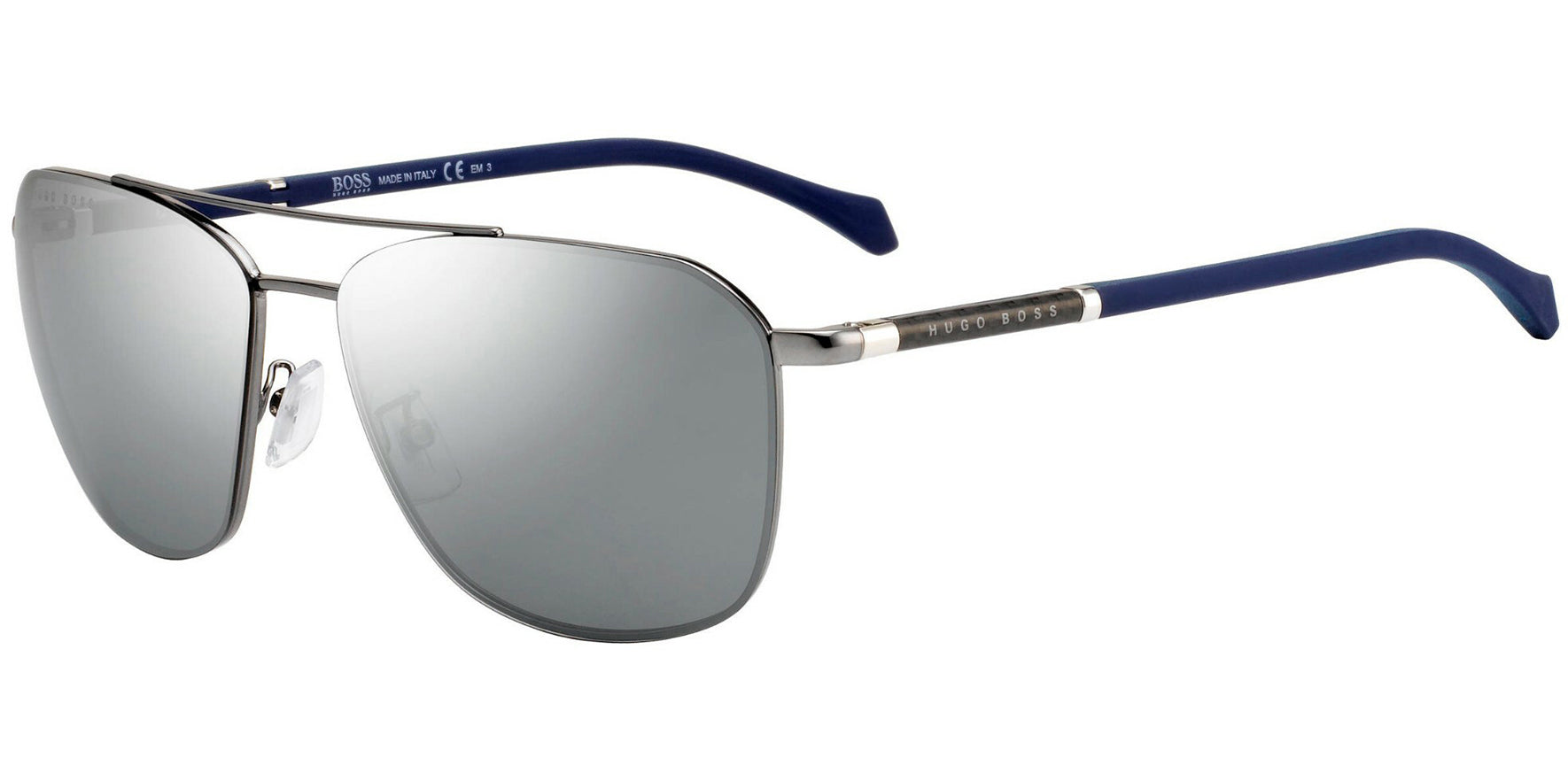 Hugo Boss Dark Ruthenium Alt Fit Squared Aviator w/ Mirror Lens - Eyedictive