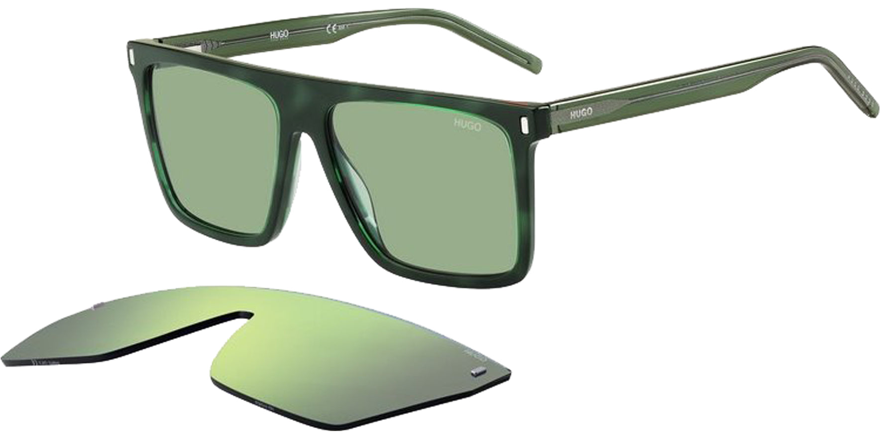 HUGO By Hugo Boss Flat Top Square w/ Clip-On Mirror Lens - Eyedictive