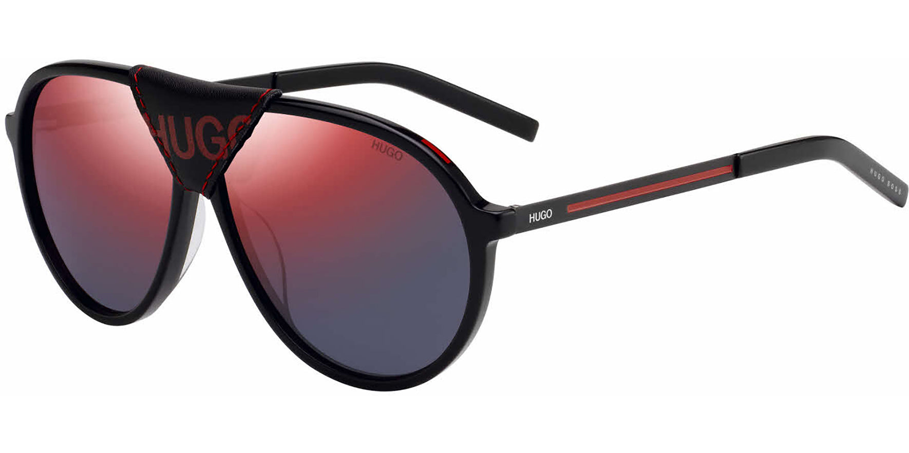 Hugo by Hugo Boss Black/Red Pilot w/ Mirror Lens - Eyedictive