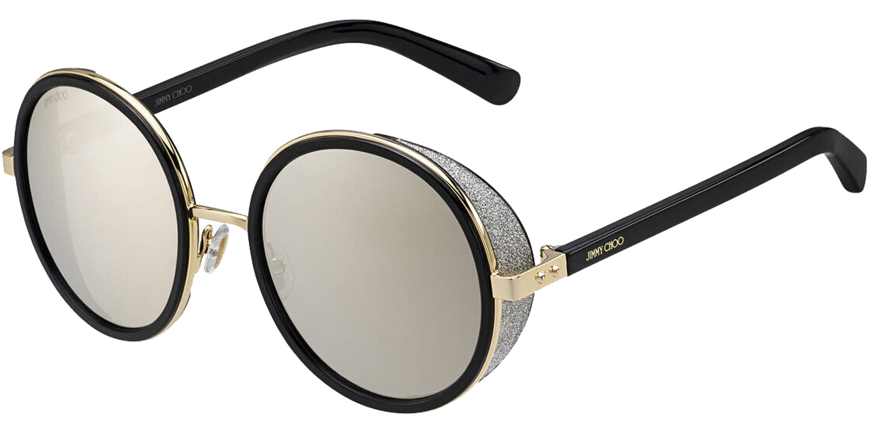 Jimmy Choo Andie Black/Rose Gold Glittery Side-Shield Oversize Round - Eyedictive