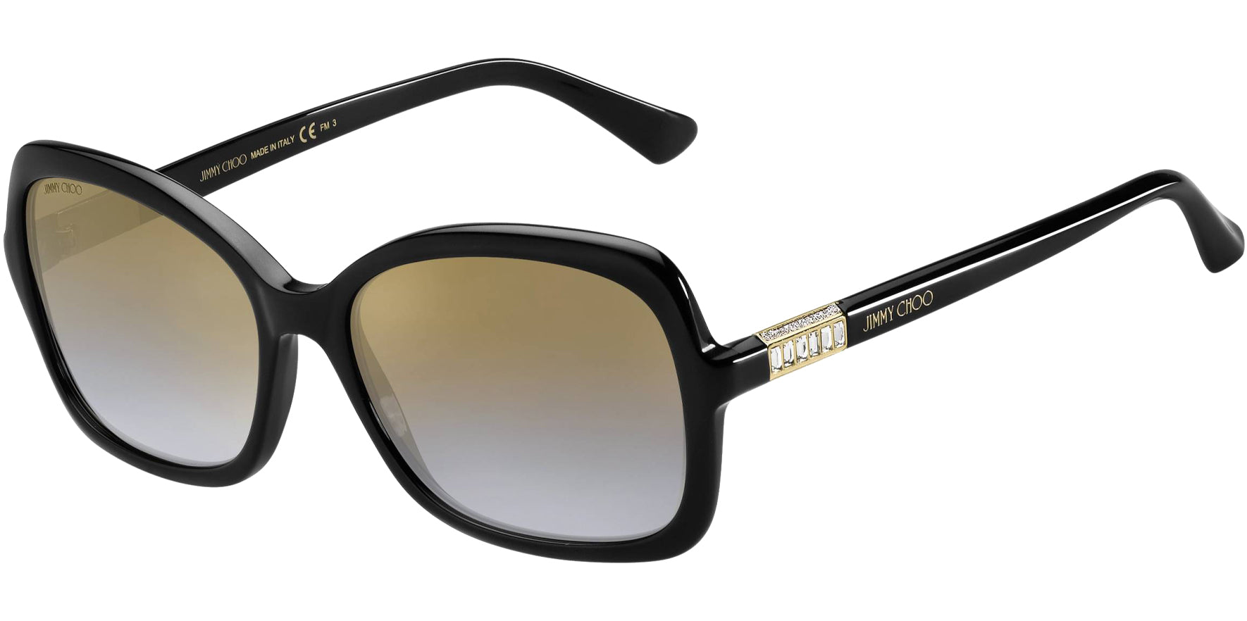 Jimmy Choo Bett Black Mod Square w/ Crystal Temple Detail - Eyedictive