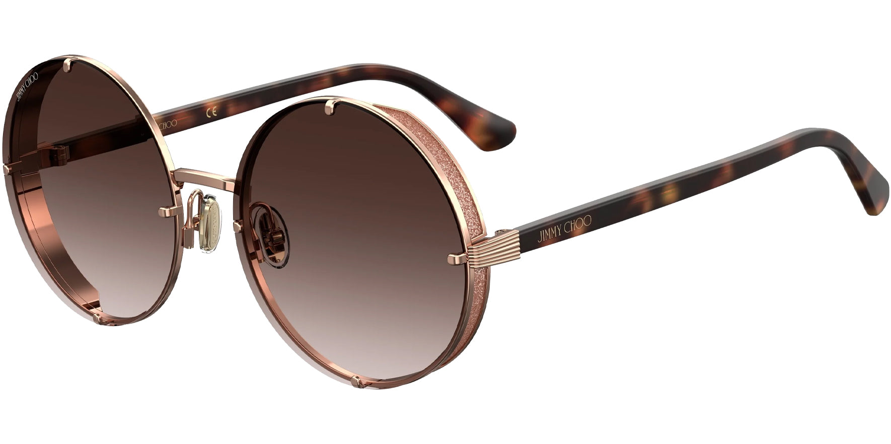 Jimmy Choo Women's Lilo Gold-Tone/Havana Round w/ Side Shield - Eyedictive