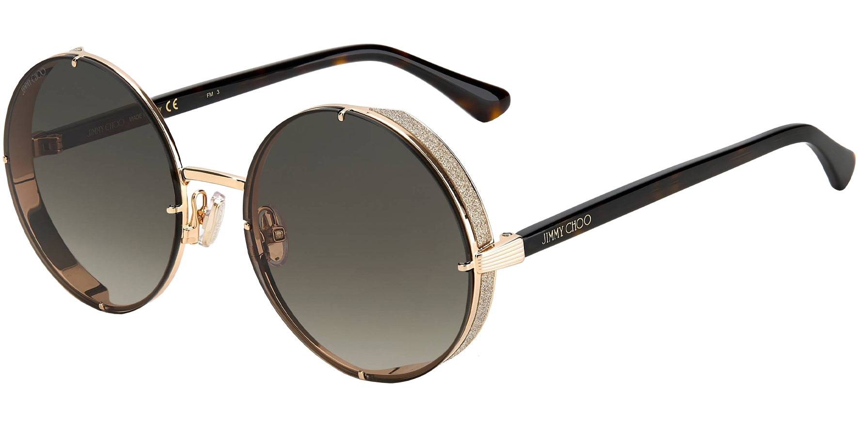 Jimmy Choo Women's Lilo Gold-Tone/Havana Round w/ Side Shield - Eyedictive