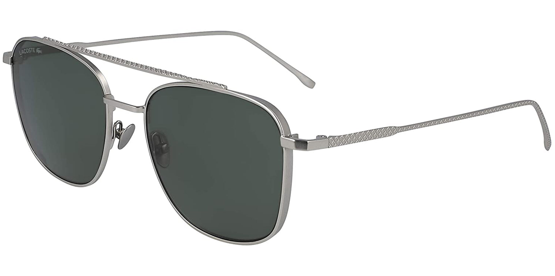 Lacoste Matte Silver-Tone Pique Pattern Squared Aviator - Eyedictive