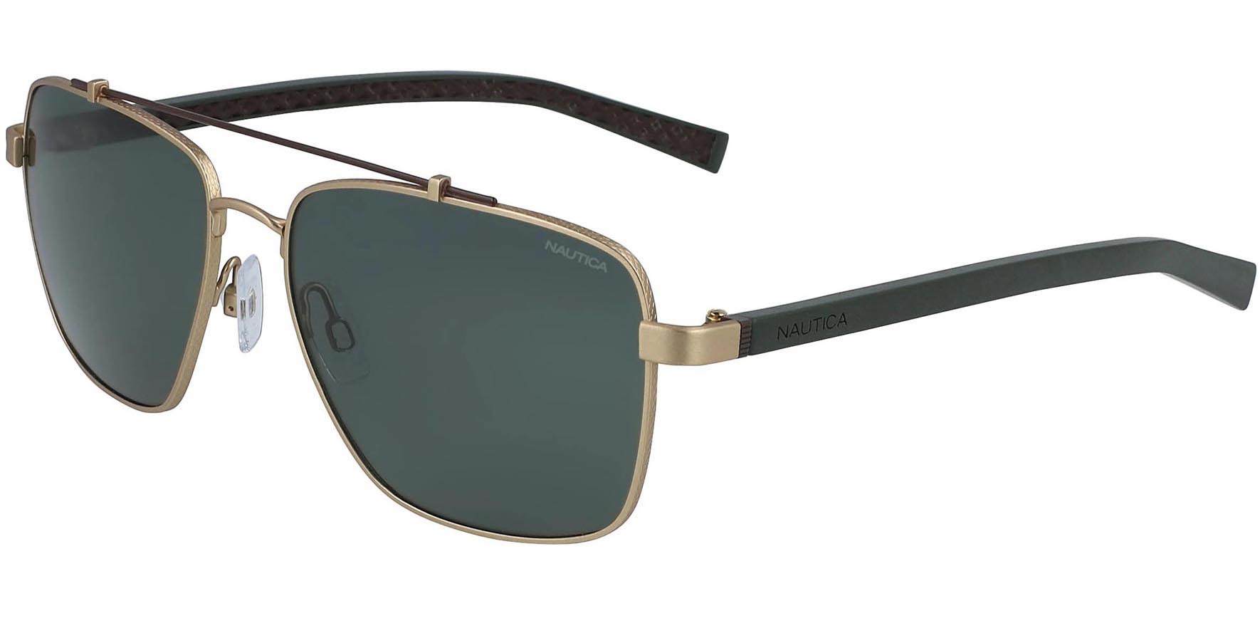 Nautica Polarized Matte Antique Gold-Tone Squared Aviator - Eyedictive