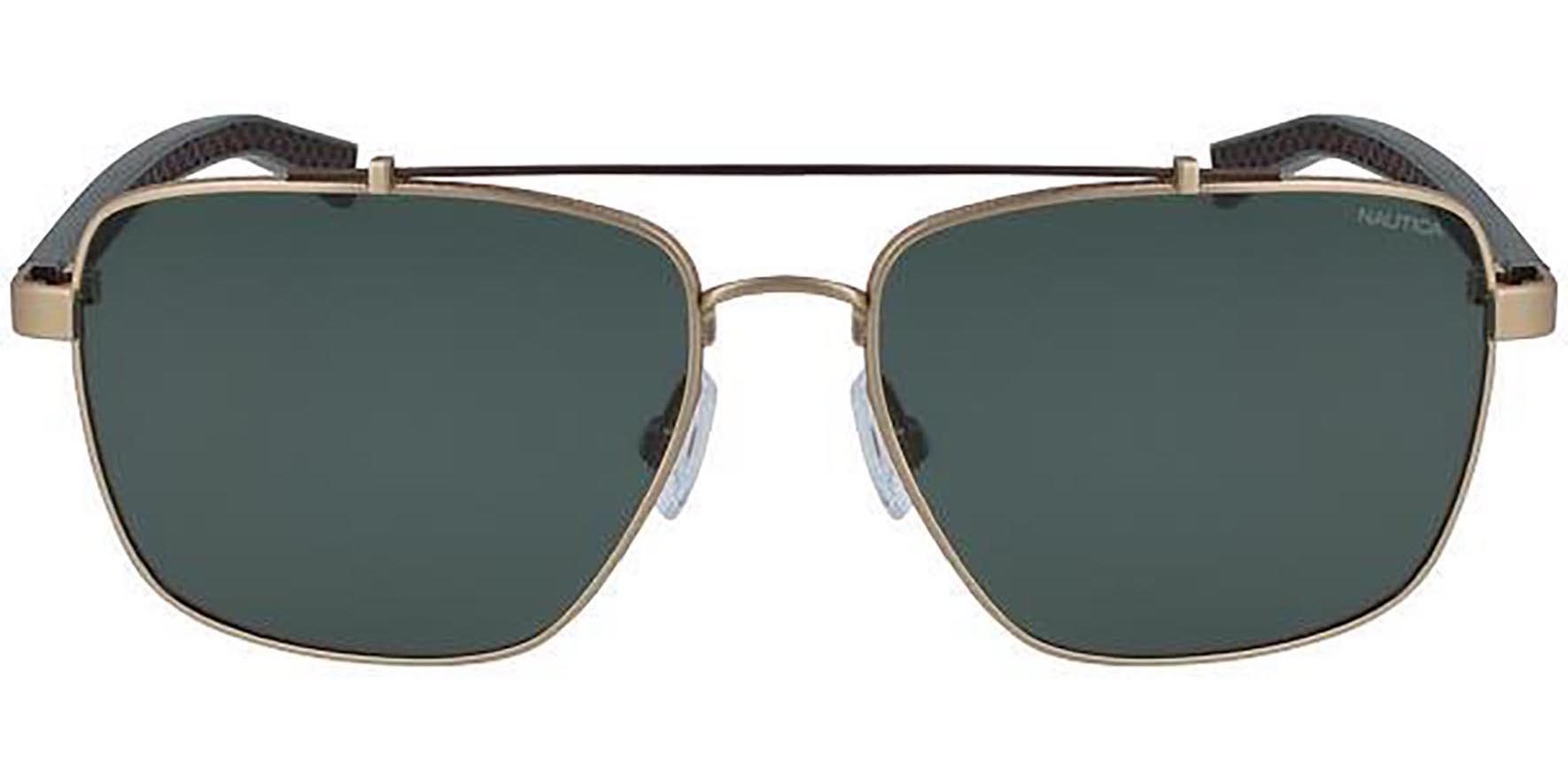 Nautica Polarized Matte Antique Gold-Tone Squared Aviator - Eyedictive