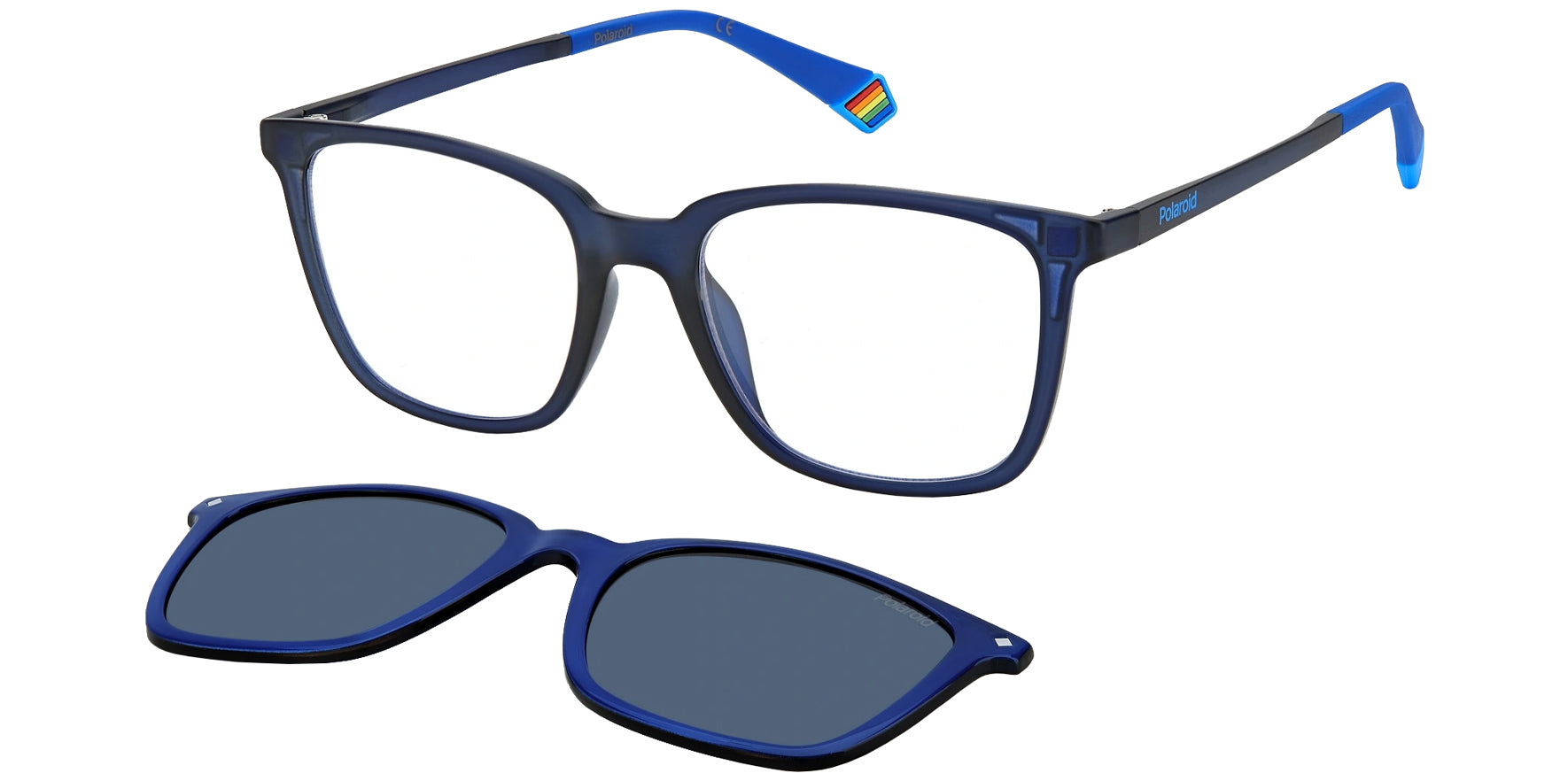 Polaroid Blue Square Eyeglass Frames w/ Polarized Clip-On Lens - Eyedictive