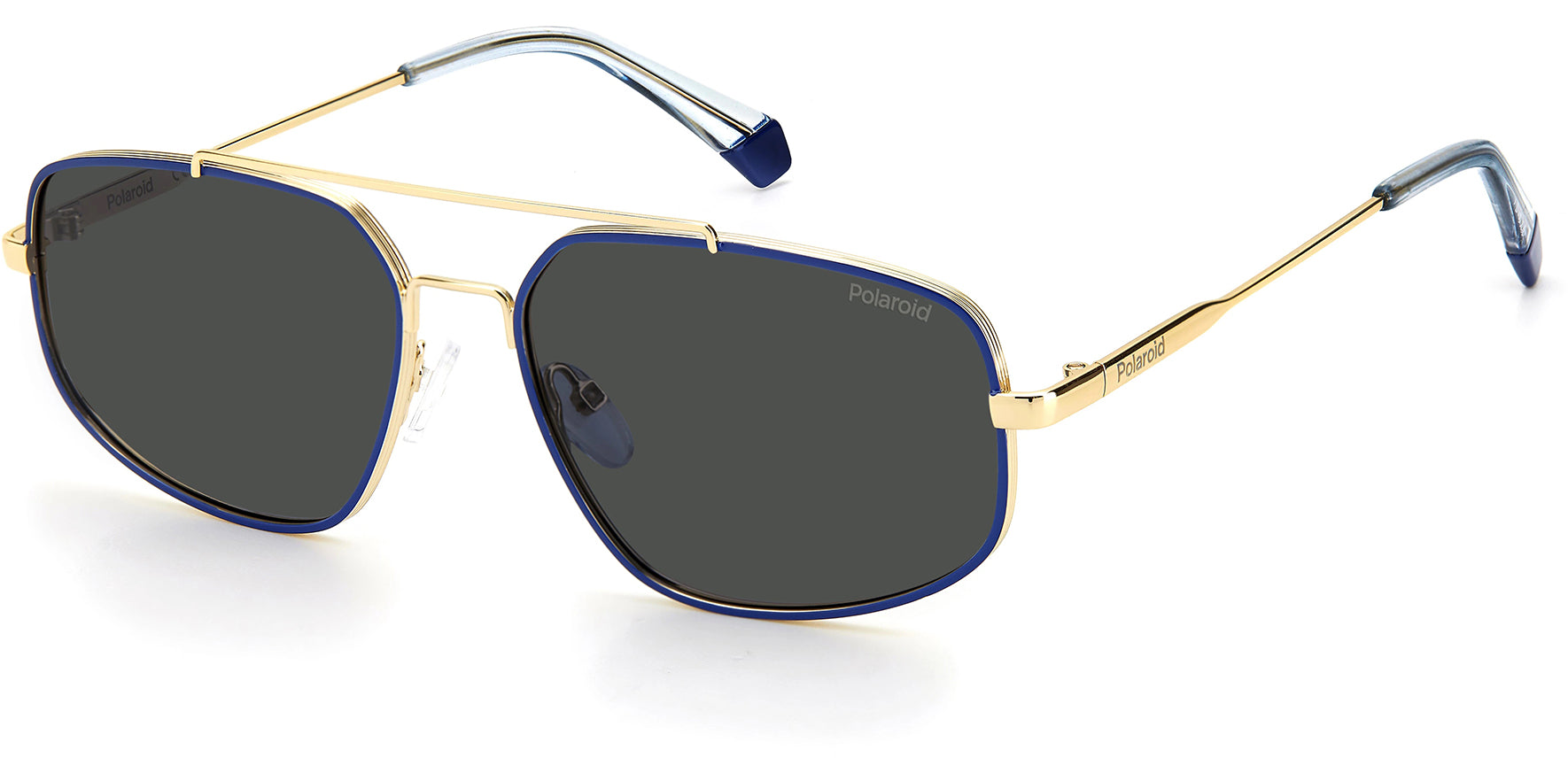 Polaroid Polarized Blue/Gold-Tone Geometric Pilot - Eyedictive