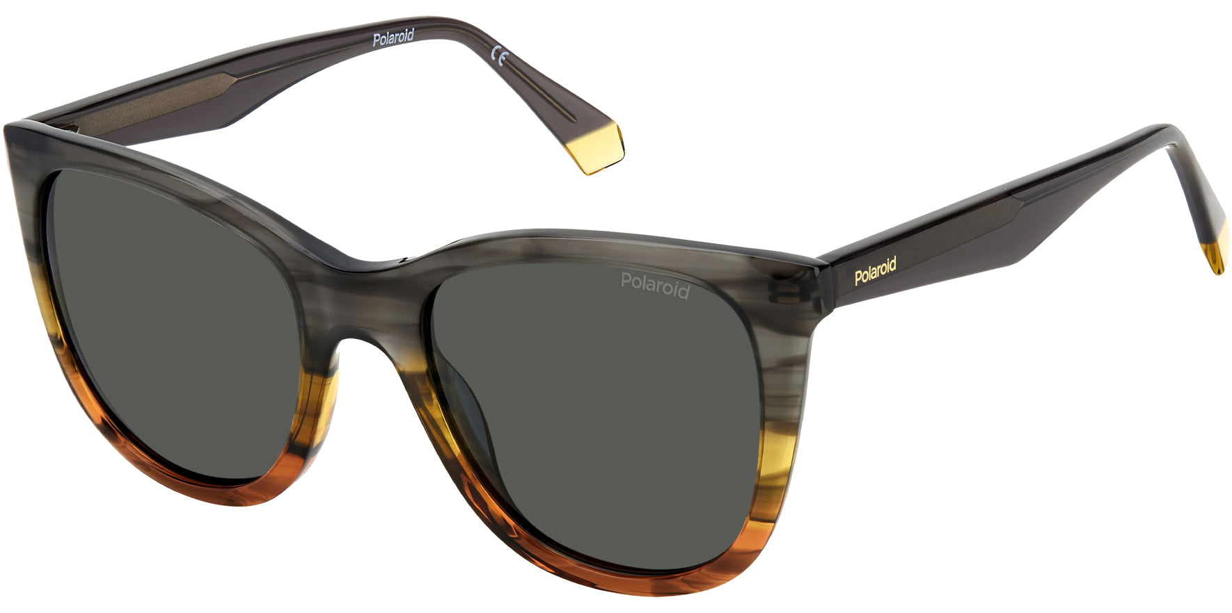 Polaroid Polarized Crystal Grey/Striped Horn Rounded Cat Eye - Eyedictive