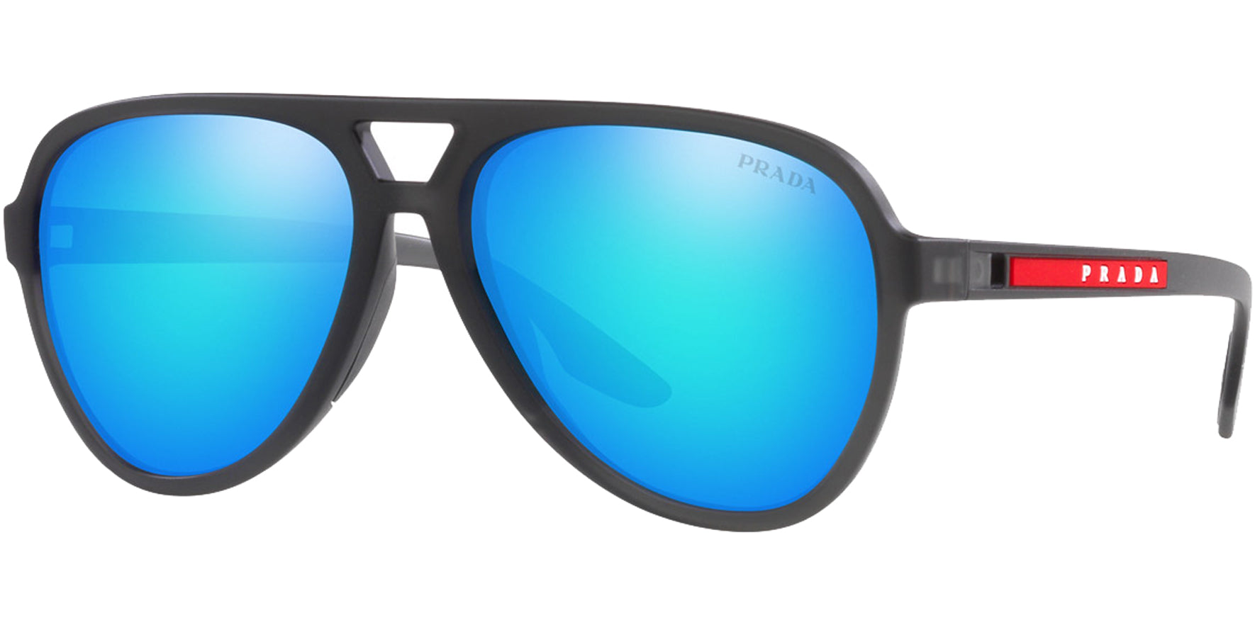 Prada Linea Rossa Grey Transparent Rubber Pilot w/ Mirror Lens - Eyedictive