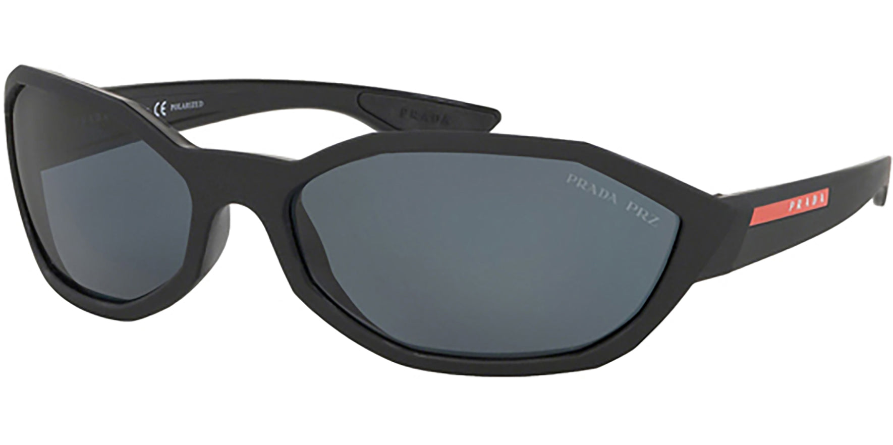 Prada Linea Rossa Polarized Matte Black Geometric Wrap - Eyedictive