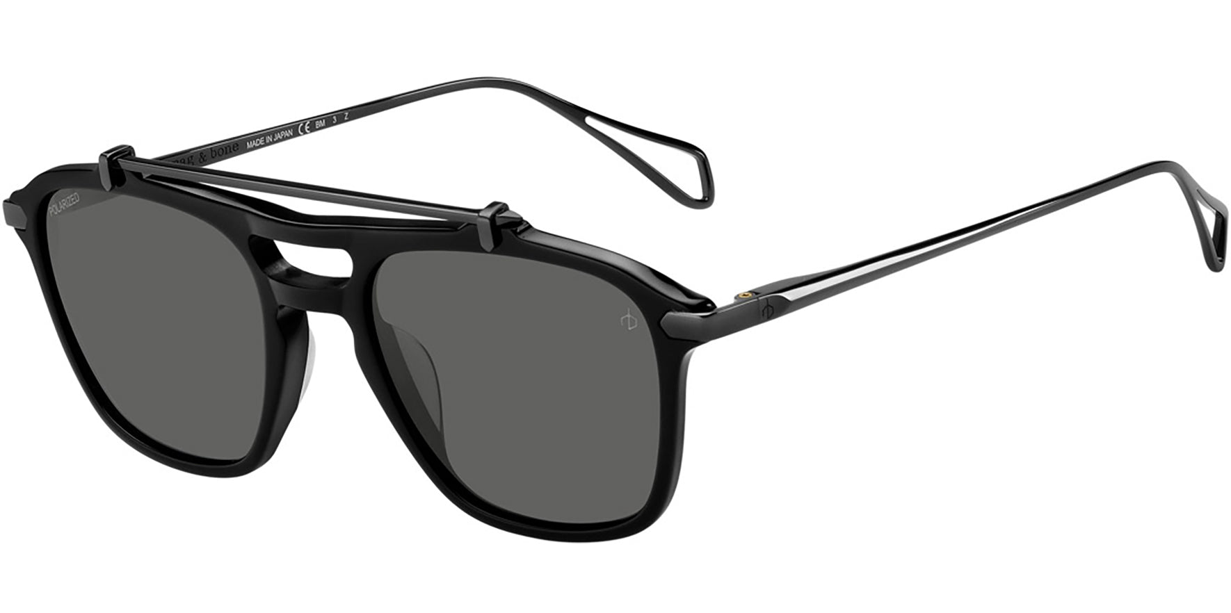 Rag & Bone Polarized Black Brow-Bar Navigator w/ Titanium Temples - Eyedictive