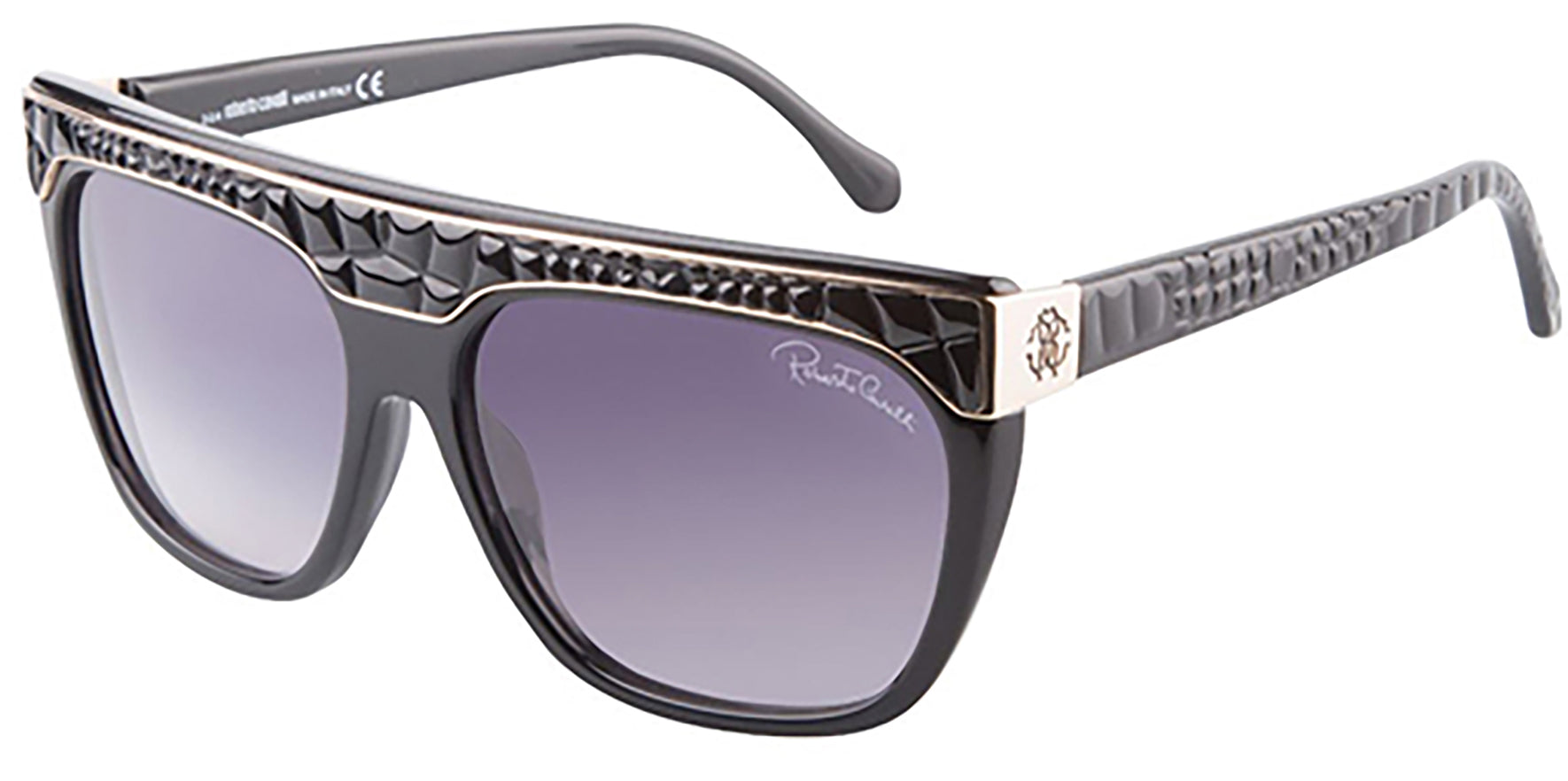 Roberto Cavalli Albireo Shield Black Leather/Gold - Eyedictive