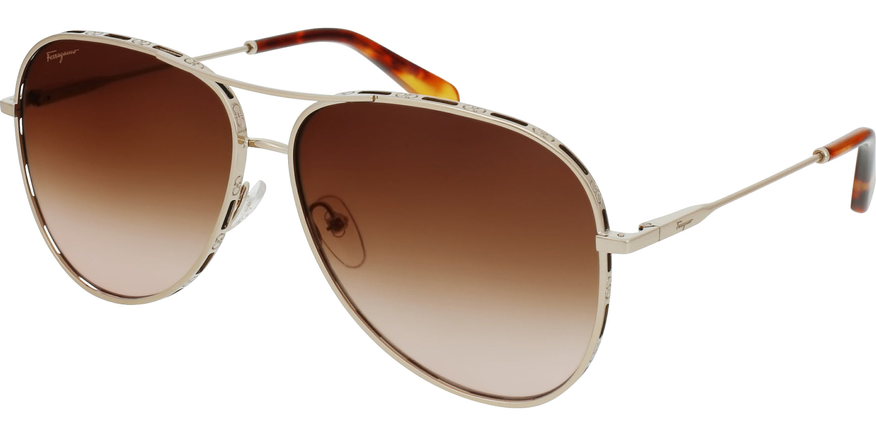 Salvatore Ferragamo Alt Fit Rose Gold-Tone Aviator W/ Gancini Rims - Eyedictive