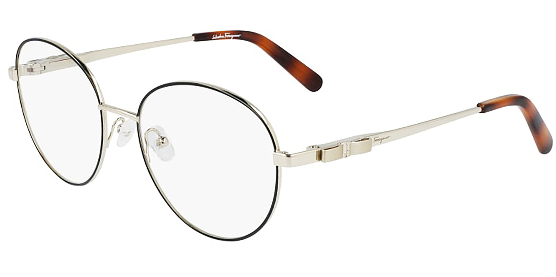 Salvatore Ferragamo Black/Gold-Tone Round Eyeglass Frames - Eyedictive