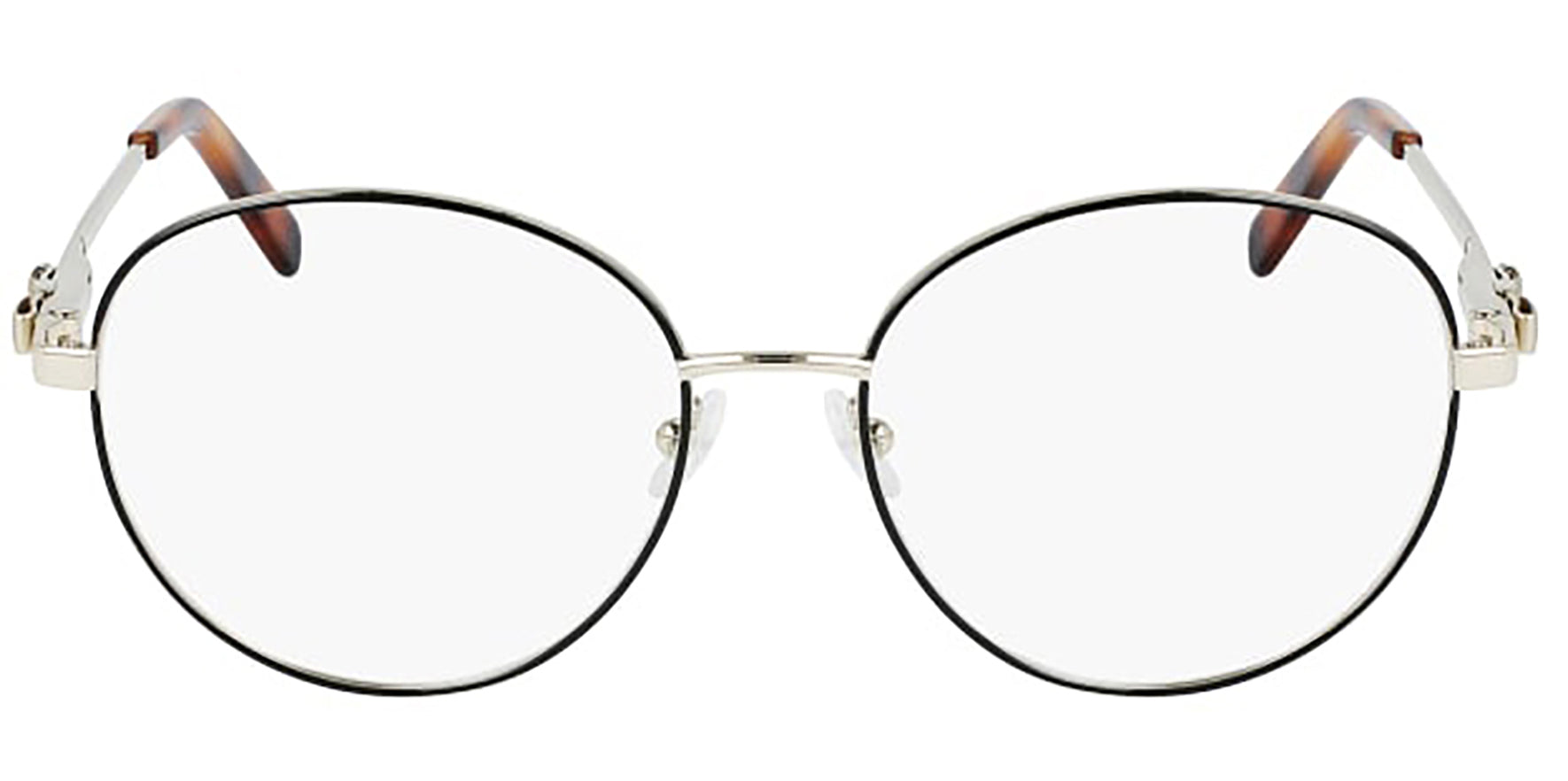 Salvatore Ferragamo Black/Gold-Tone Round Eyeglass Frames - Eyedictive