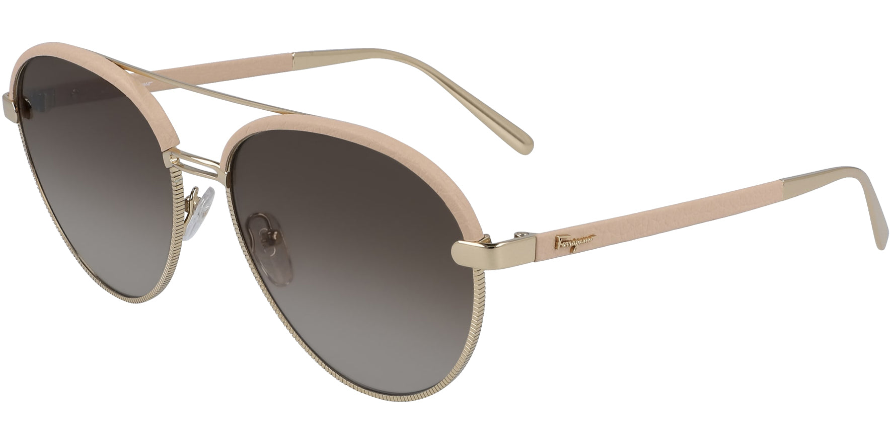 Salvatore Ferragamo Gold-Tone/Leather Pilot w/ Gradient Lens - Eyedictive