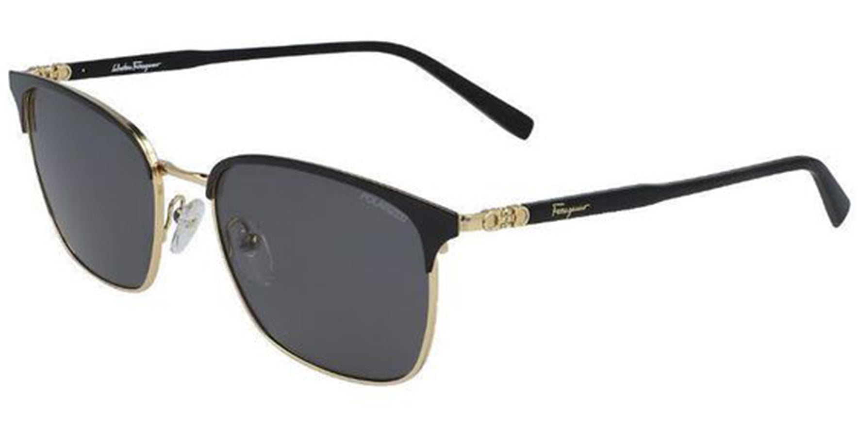 Salvatore Ferragamo Polarized Black/Gold-Tone Brow Line - Eyedictive