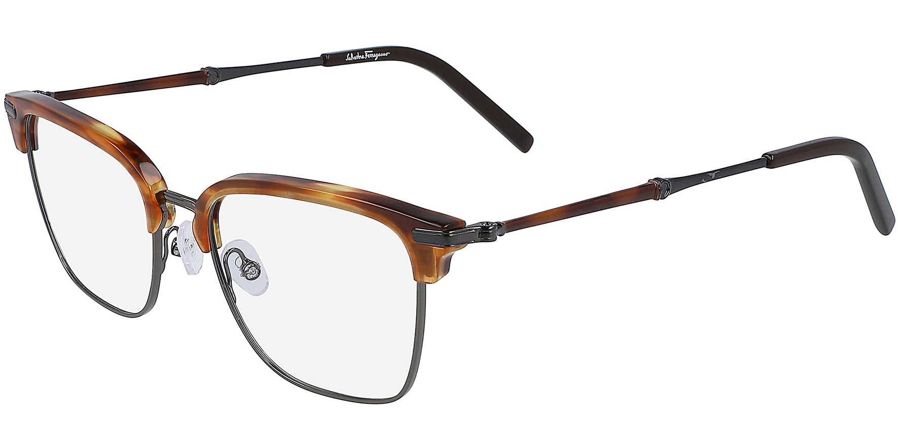 Salvatore Ferragamo Striped Brown/Ruthenium Brow-Line Eyeglass Frames