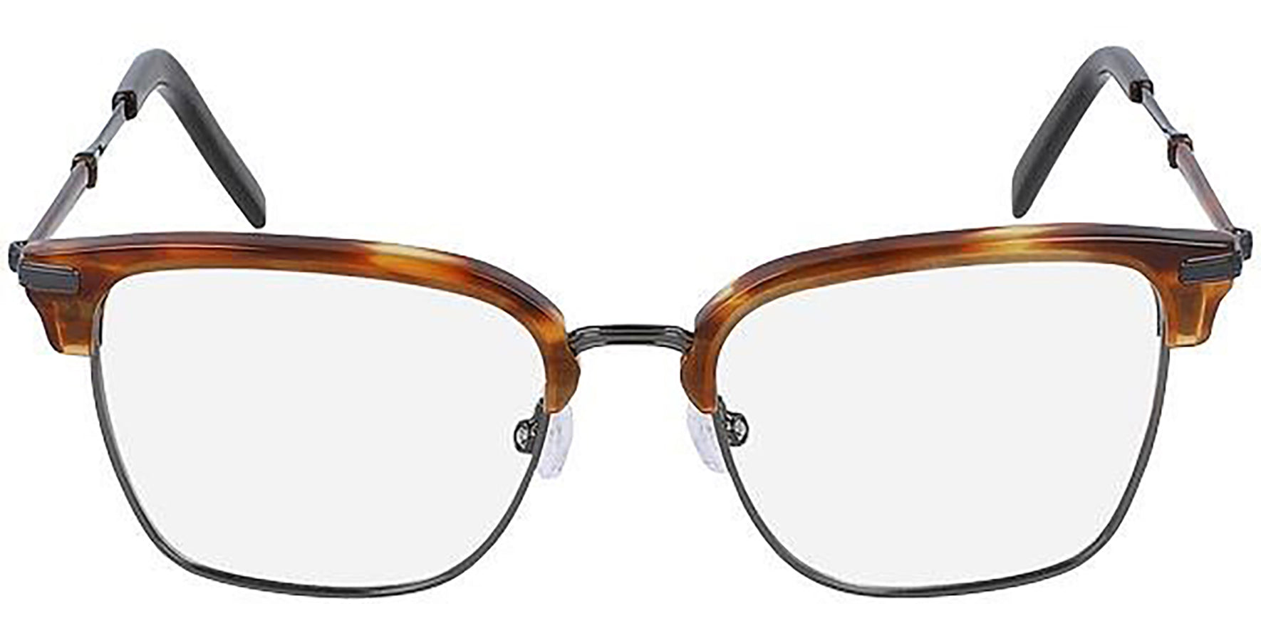 Salvatore Ferragamo Striped Brown/Ruthenium Brow-Line Eyeglass Frames - Eyedictive