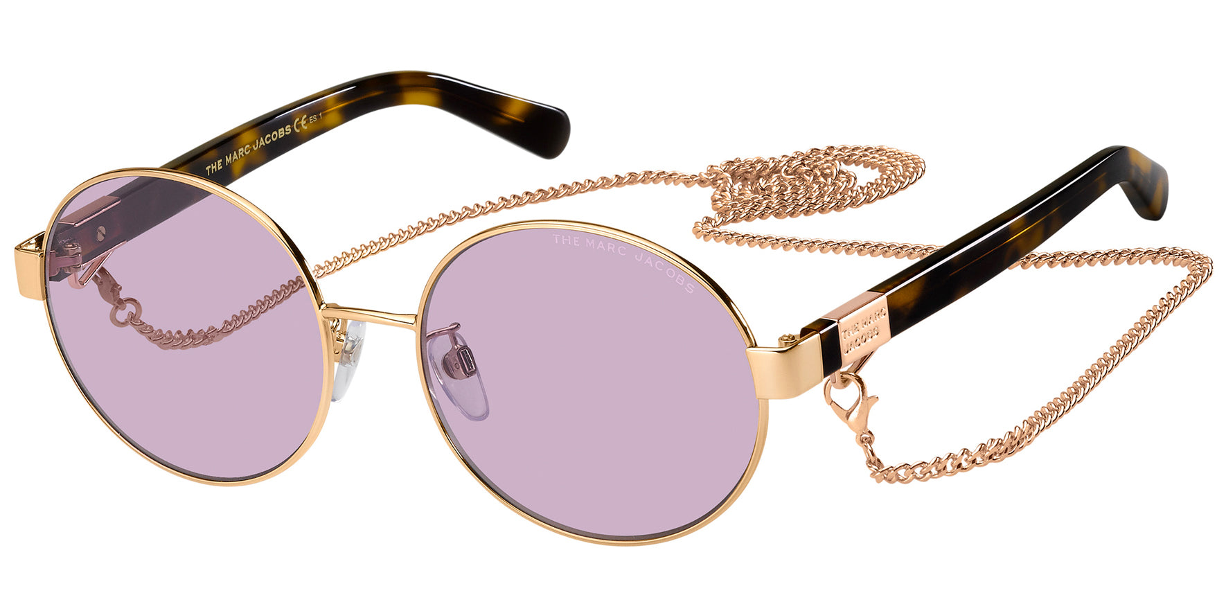 The Marc Jacobs Women's Pink Gold Round Sunglasses w/ Chain Attachment - Eyedictive