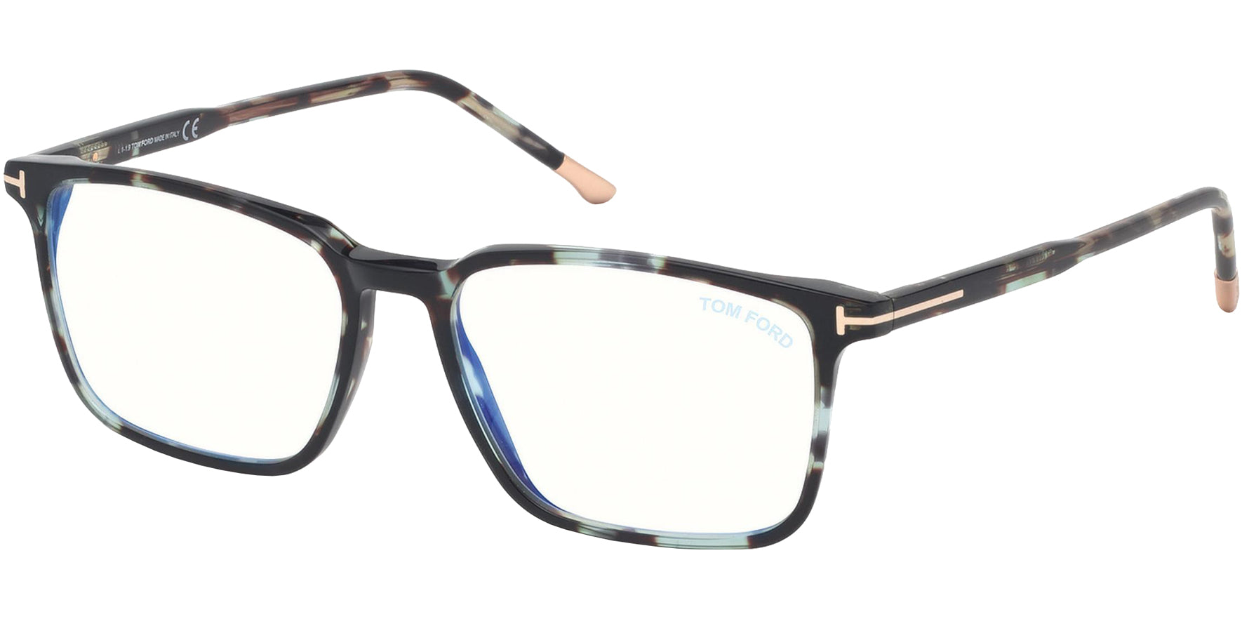 Tom Ford Blue Block Dark Teal Havana Slim Rectangle Eyeglass Frames - Eyedictive