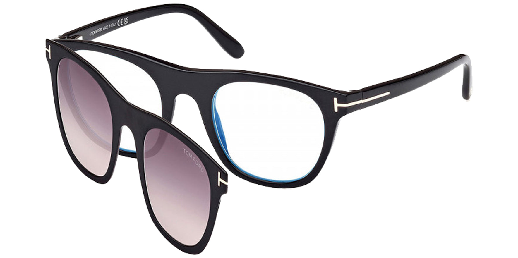 Tom Ford Blue Block Rounded Eyeglass Frame w/ Clip-On Sun Lens