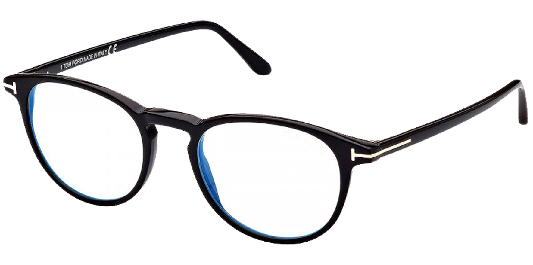 Tom Ford Shiny Black Blue Block Round Eyeglasses - FT5803-B-001-49