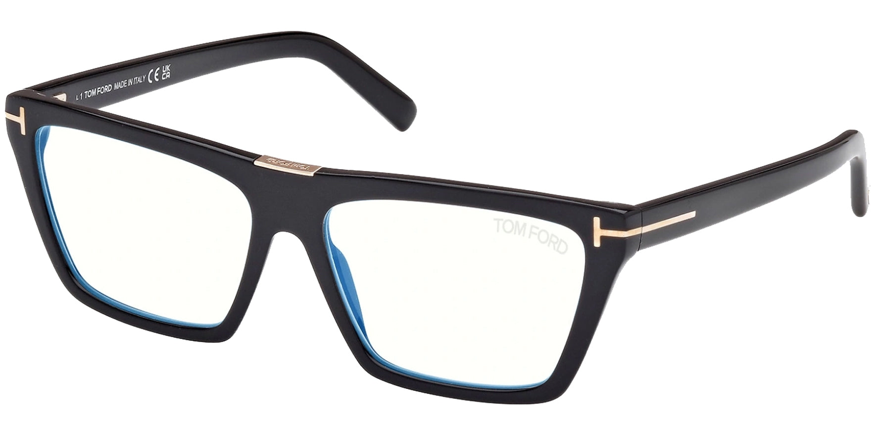 Tom Ford Shiny Black Blue Blocking Geometric Eyeglass Frames