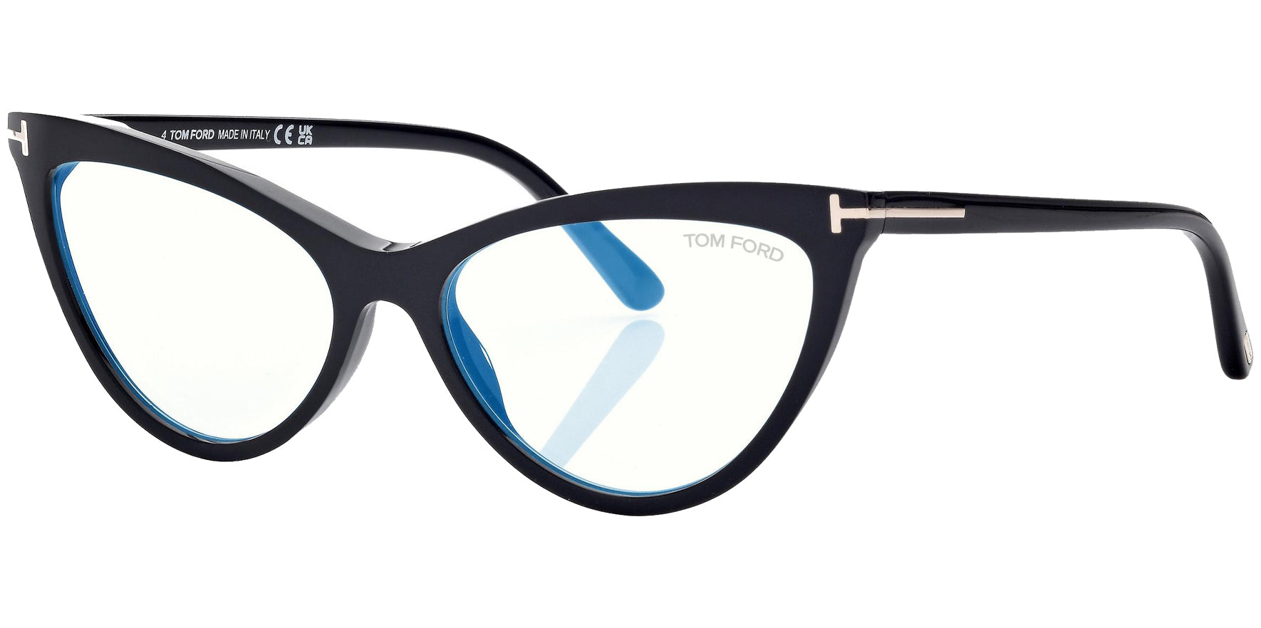 Tom Ford Shiny Black Blue Light Blocking Oval Cat Eye Glasses w/ Gradient Clip On Lens - Eyedictive