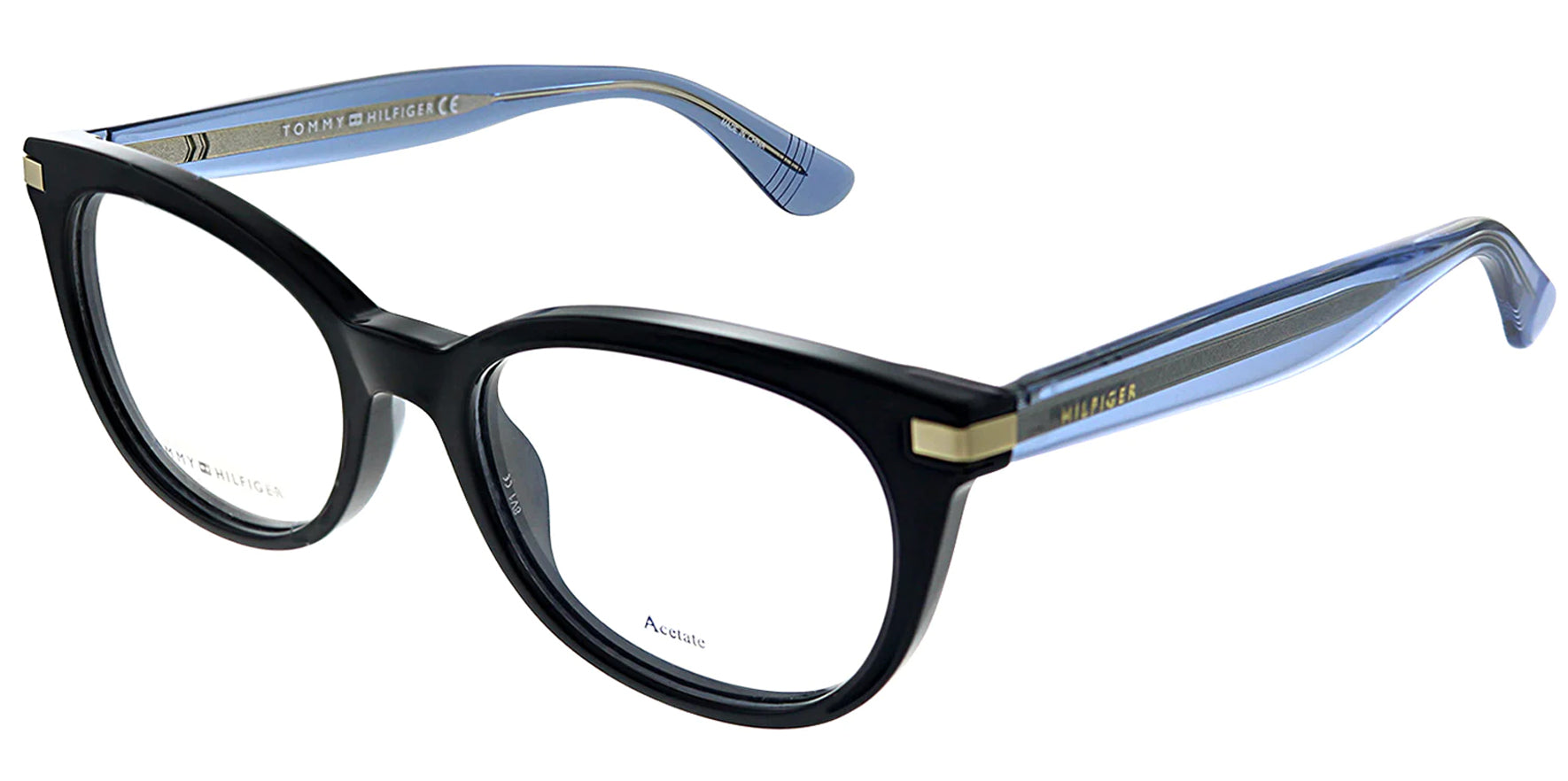 Tommy Hilfiger Black Azure Rounded Cat Eye Eyeglass Frames - Eyedictive