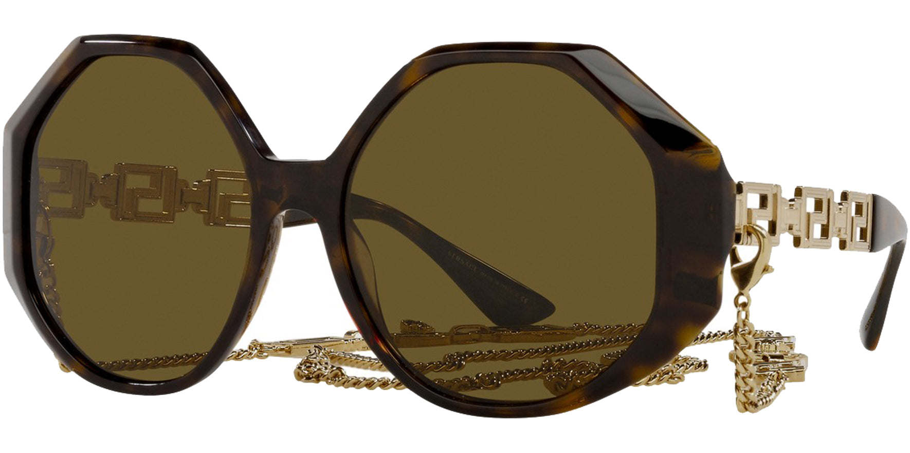 Versace Havana Oversize Geometric w/ Detachable Chain - Eyedictive