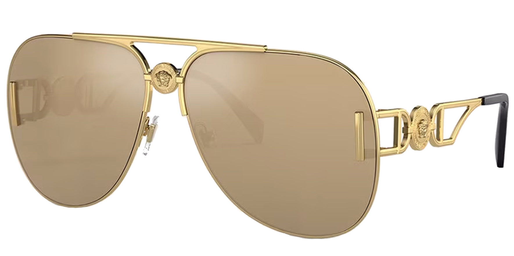 Versace Medusa Biggie Gold-Tone Pilot w/ Mirror Lens