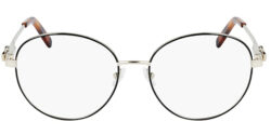 Salvatore Ferragamo Black/Gold-Tone Round Eyeglass Frames